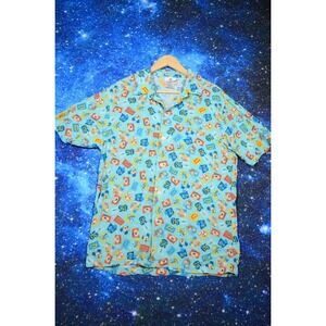 Disney Shirt Mens Medium Hawaiian‎ Camp Blue 65 Years of Magic Mickey Donald